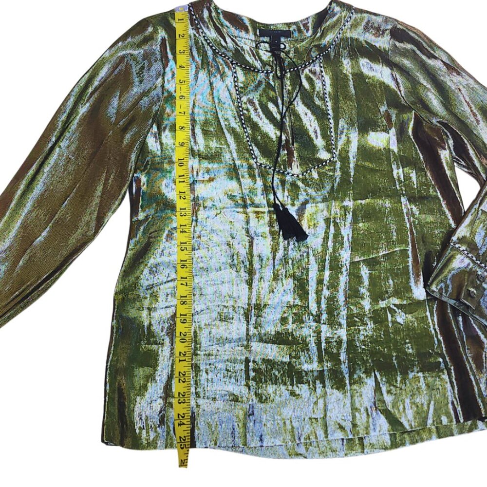 J Crew Black Label Metallic Gold Silk Blend Tunic Blouse, size 4 - Picture 9 of 11